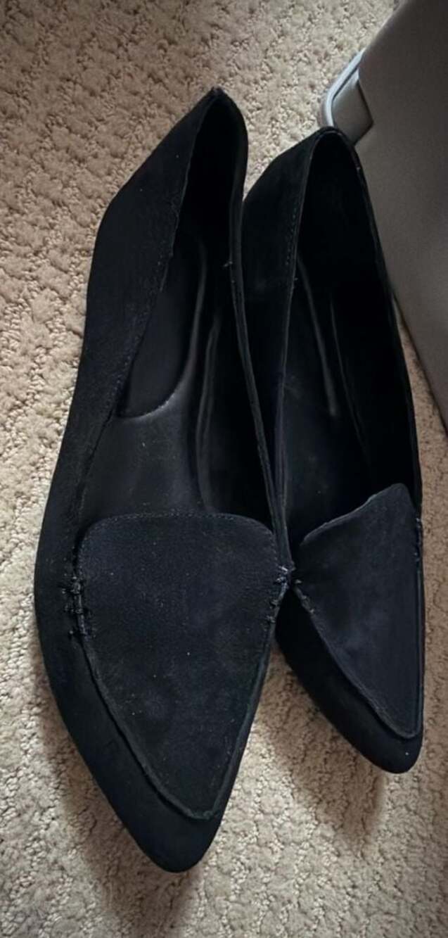 JustFab Campbell Pointed Toe Slip-On Loafer Flats in Black Faux Suede